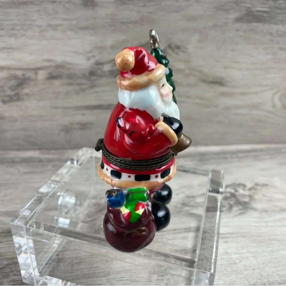 Vintage Santa Claus Hand Painted Trinket Box Ceramic Holding Presents